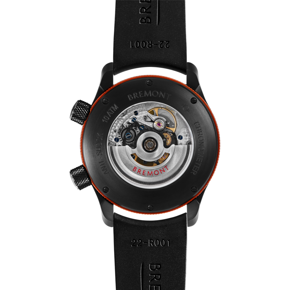 Bremont Watch Company Configurator MBII Custom DLC, Blue Dial with Orange Barrel & Open Case Back