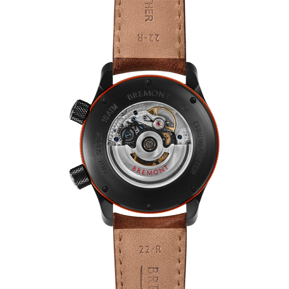 Bremont Watch Company Configurator MBII Custom DLC, Blue Dial with Orange Barrel & Open Case Back