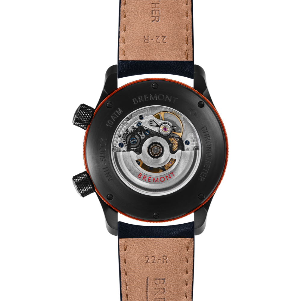 Bremont Watch Company Configurator MBII Custom DLC, Black Dial with Orange Barrel & Open Case Back