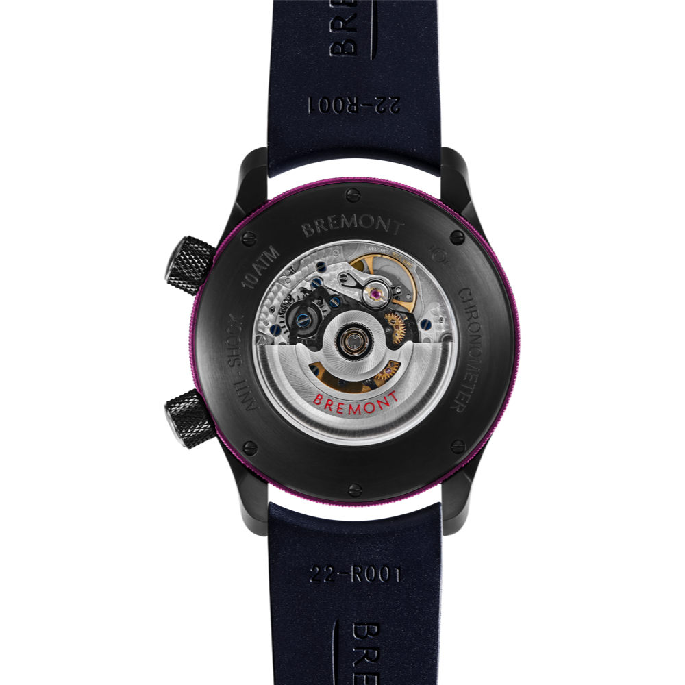 Bremont Watch Company Configurator MBII Custom DLC, Black Dial with Purple Barrel & Open Case Back