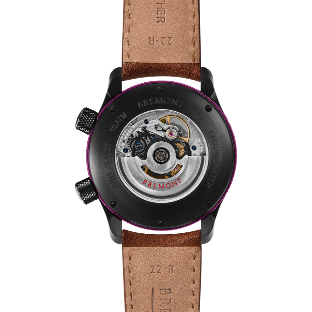 Bremont Watch Company Configurator MBII Custom DLC, Blue Dial with Purple Barrel & Open Case Back