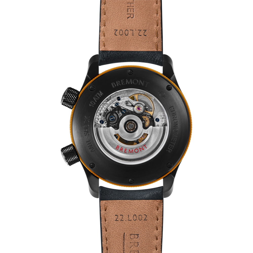 Bremont Watch Company Configurator MBII Custom DLC, Black Dial with Yellow Barrel & Open Case Back