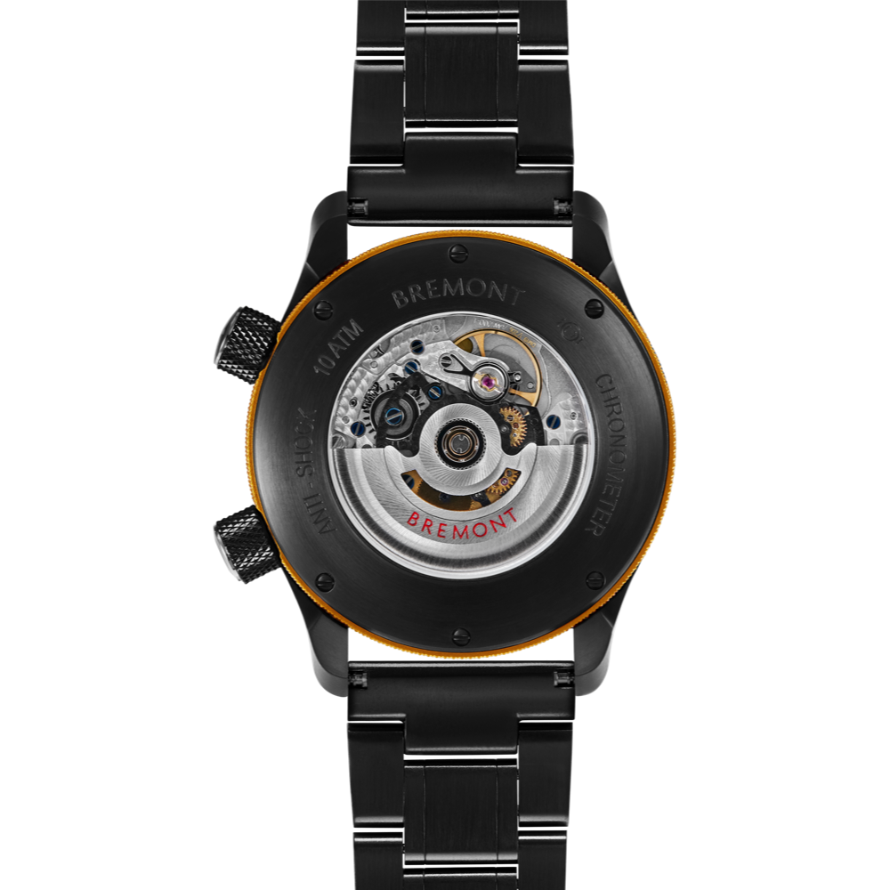 Bremont Watch Company Configurator MBII Custom DLC, Black Dial with Yellow Barrel & Open Case Back