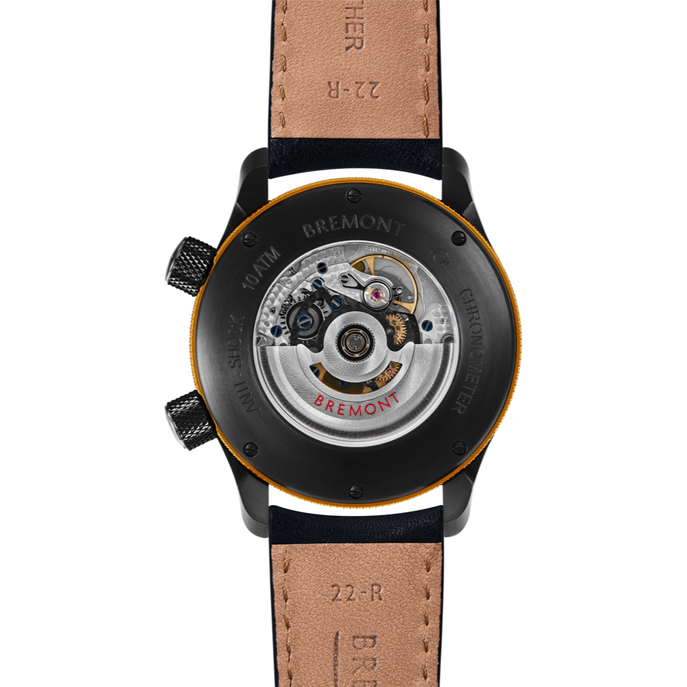 Bremont Watch Company Configurator MBII Custom DLC, Blue Dial with Yellow Barrel & Open Case Back