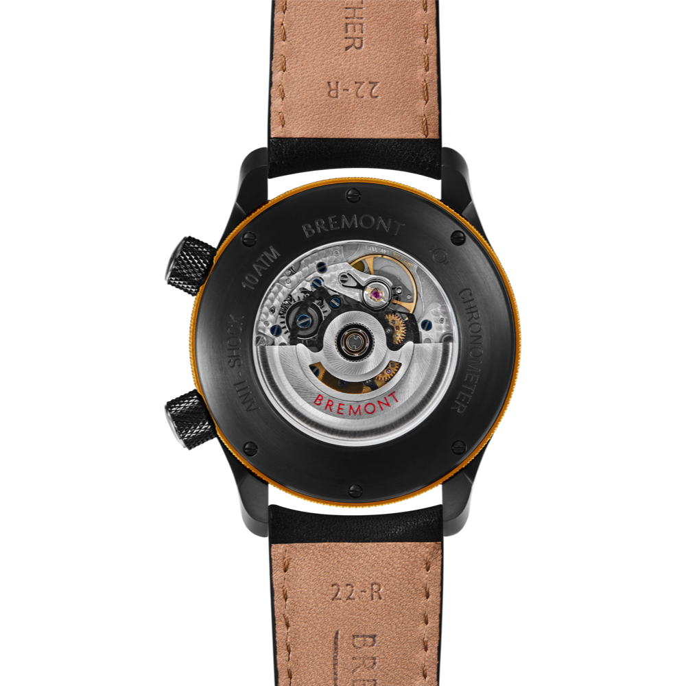 Bremont Watch Company Configurator MBII Custom DLC, Black Dial with Yellow Barrel & Open Case Back