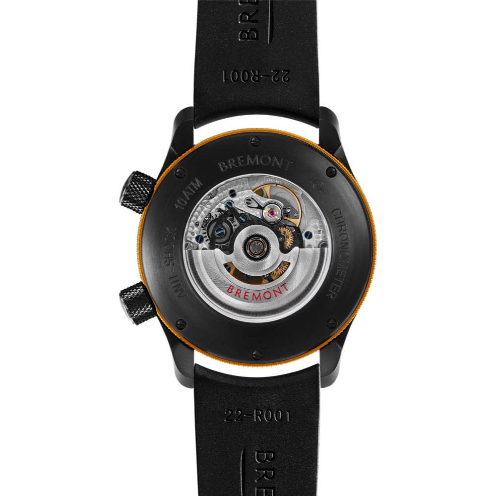 Bremont Watch Company Configurator MBII Custom DLC, Black Dial with Yellow Barrel & Open Case Back