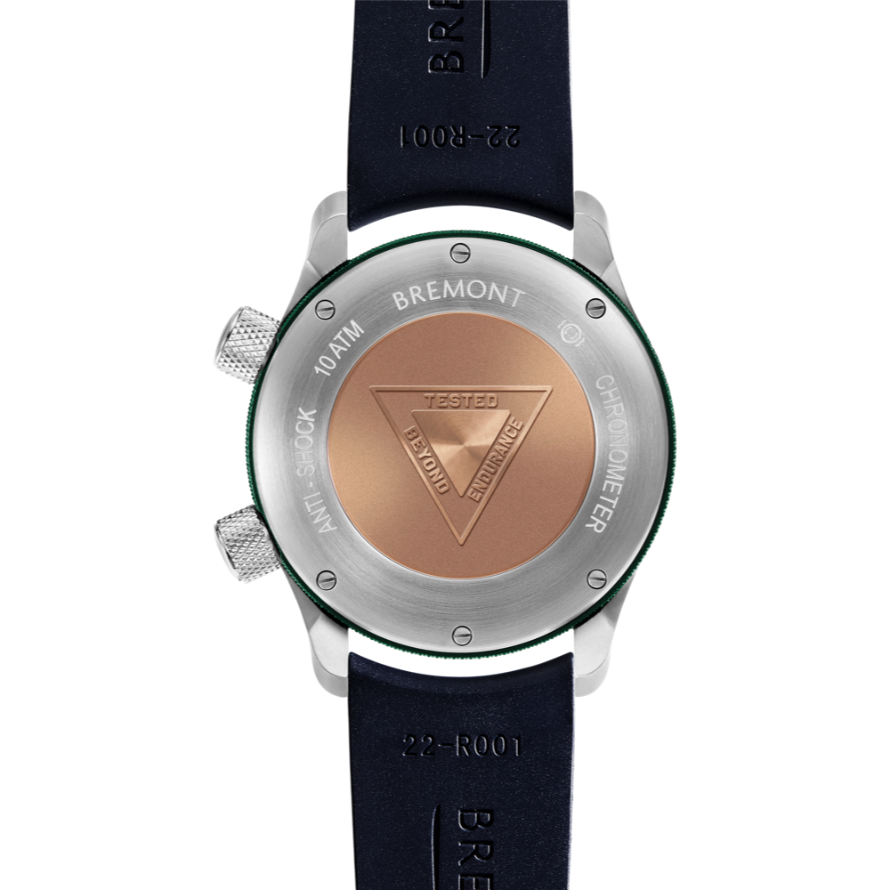 Bremont Watch Company Configurator MBII Custom Stainless Steel, White Dial with Green Barrel & Closed Case Back