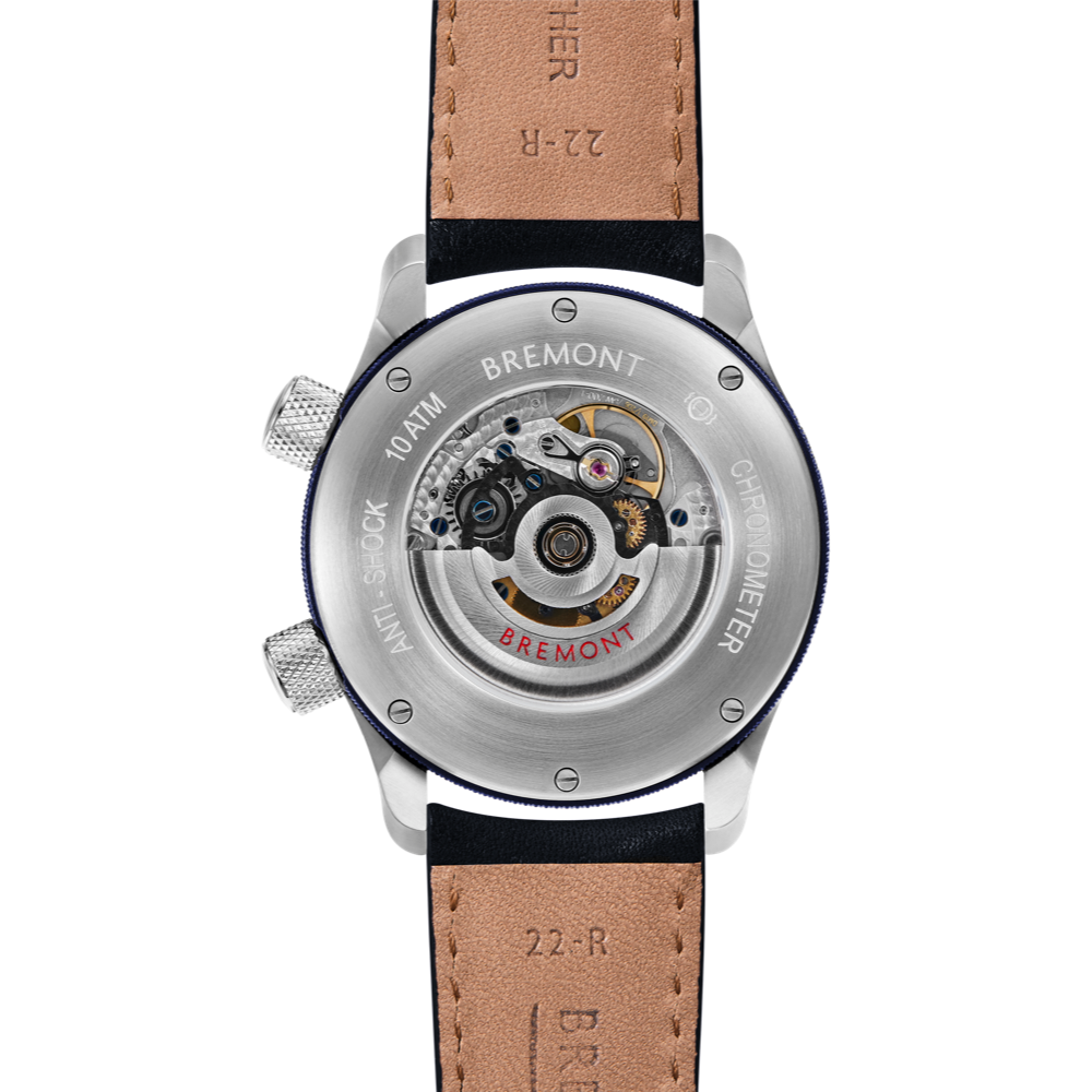 Bremont Watch Company Configurator MBII Custom Stainless Steel, White Dial with Blue Barrel & Open Case Back