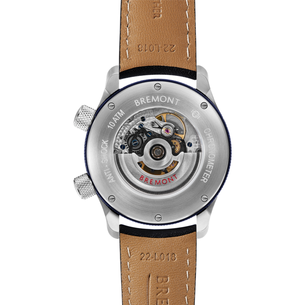 Bremont Watch Company Configurator MBII Custom Stainless Steel, White Dial with Blue Barrel & Open Case Back