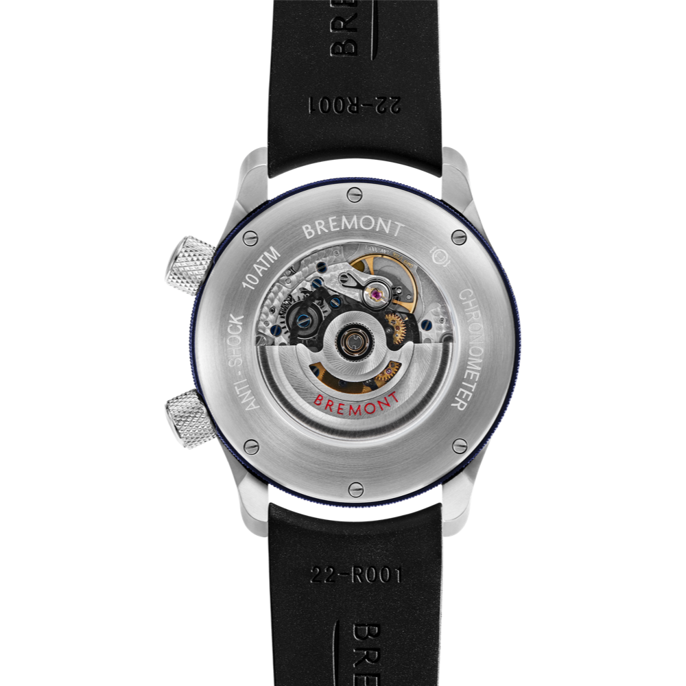 Bremont Watch Company Configurator MBII Custom Stainless Steel, Blue Dial with Blue Barrel & Open Case Back