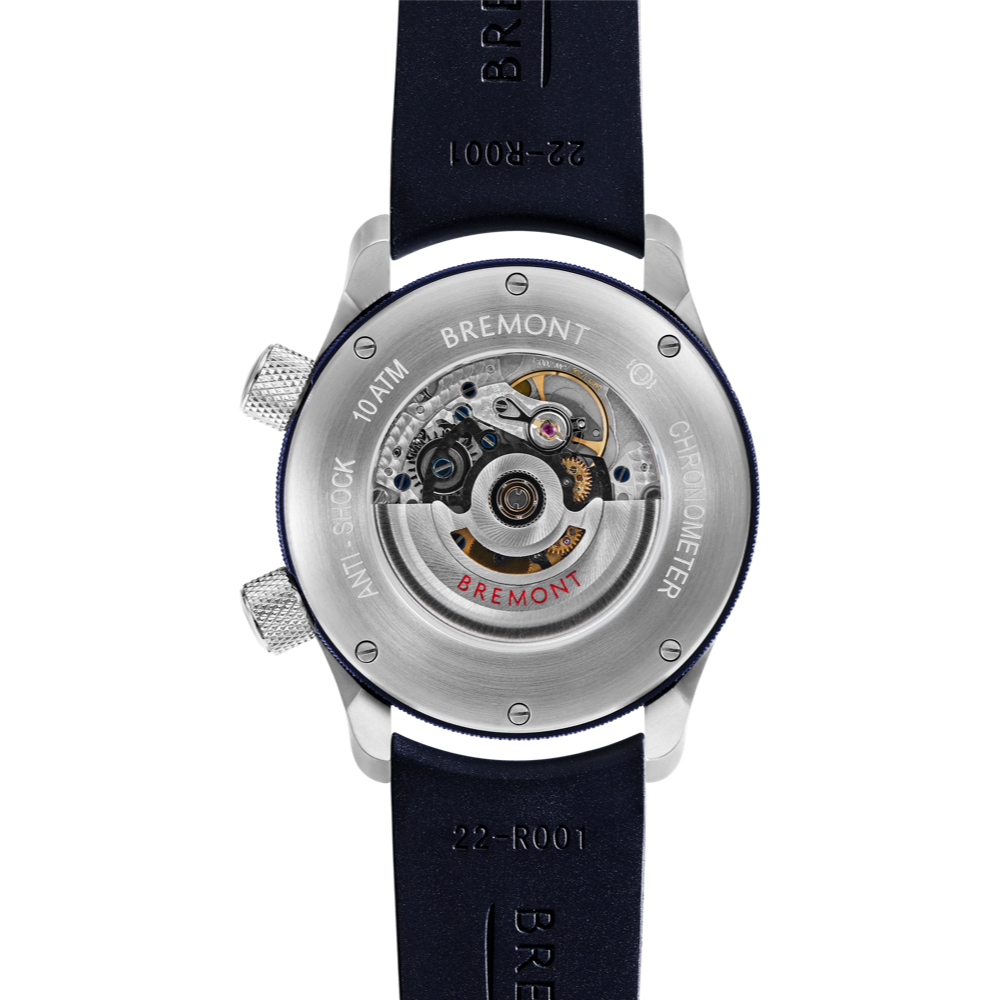 Bremont Watch Company Configurator MBII Custom Stainless Steel, White Dial with Blue Barrel & Open Case Back