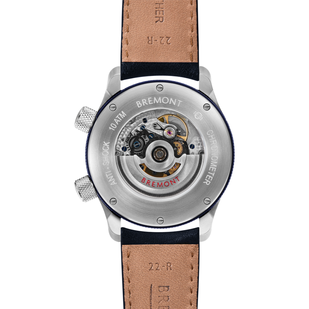 Bremont Watch Company Configurator MBII Custom Stainless Steel, White Dial with Blue Barrel & Open Case Back