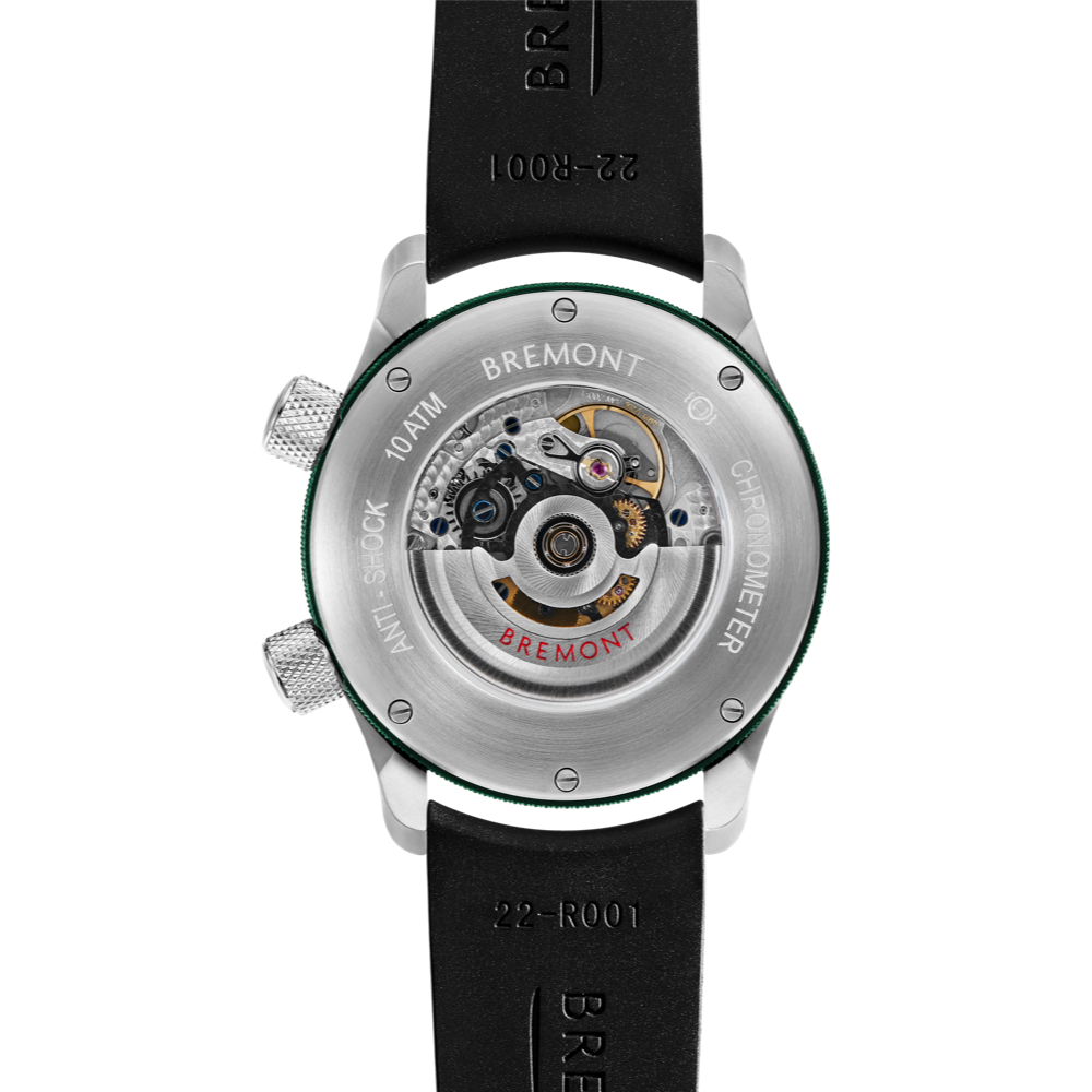 Bremont Watch Company Configurator MBII Custom Stainless Steel, Black Dial with Green Barrel & Open Case Back