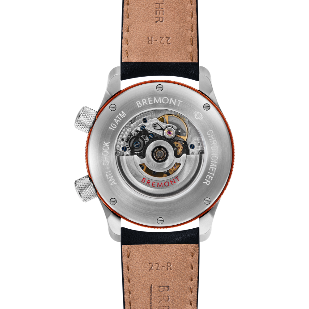 Bremont Watch Company Configurator MBII Custom Stainless Steel, Blue Dial with Orange Barrel & Open Case Back