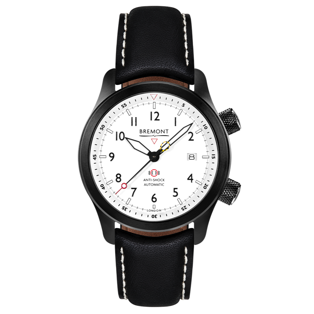 Bremont Watch Company Configurator Black with White Stitch Leather / Short / Pin Buckle MBII Custom DLC, White Dial with Bronze Barrel & Open Case Back