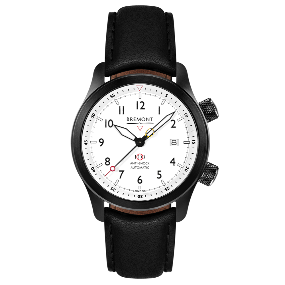 Bremont Watch Company Configurator Black with Black Stitch Leather / Short / Pin Buckle MBII Custom DLC, White Dial with Anthracite Barrel & Open Case Back