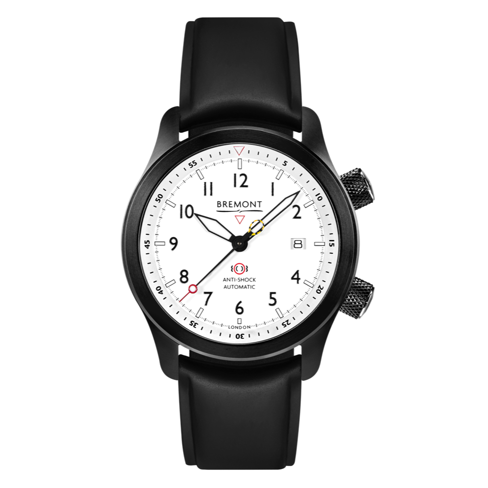 Bremont Watch Company Configurator Black Temple Island / Short / Pin Buckle MBII Custom DLC, White Dial with Anthracite Barrel & Open Case Back