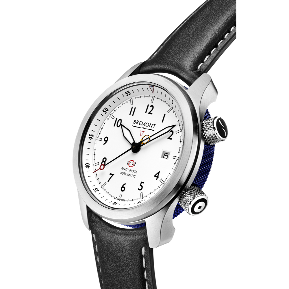 Bremont Watch Company Configurator MBII Custom Stainless Steel, White Dial with Blue Barrel & Open Case Back