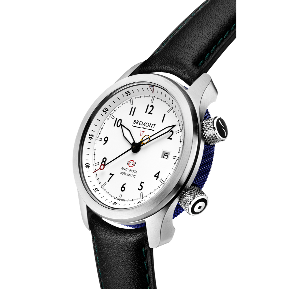 Bremont Watch Company Configurator MBII Custom Stainless Steel, White Dial with Blue Barrel & Open Case Back