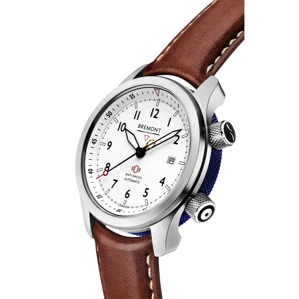 Bremont Watch Company Configurator MBII Custom Stainless Steel, White Dial with Blue Barrel & Open Case Back