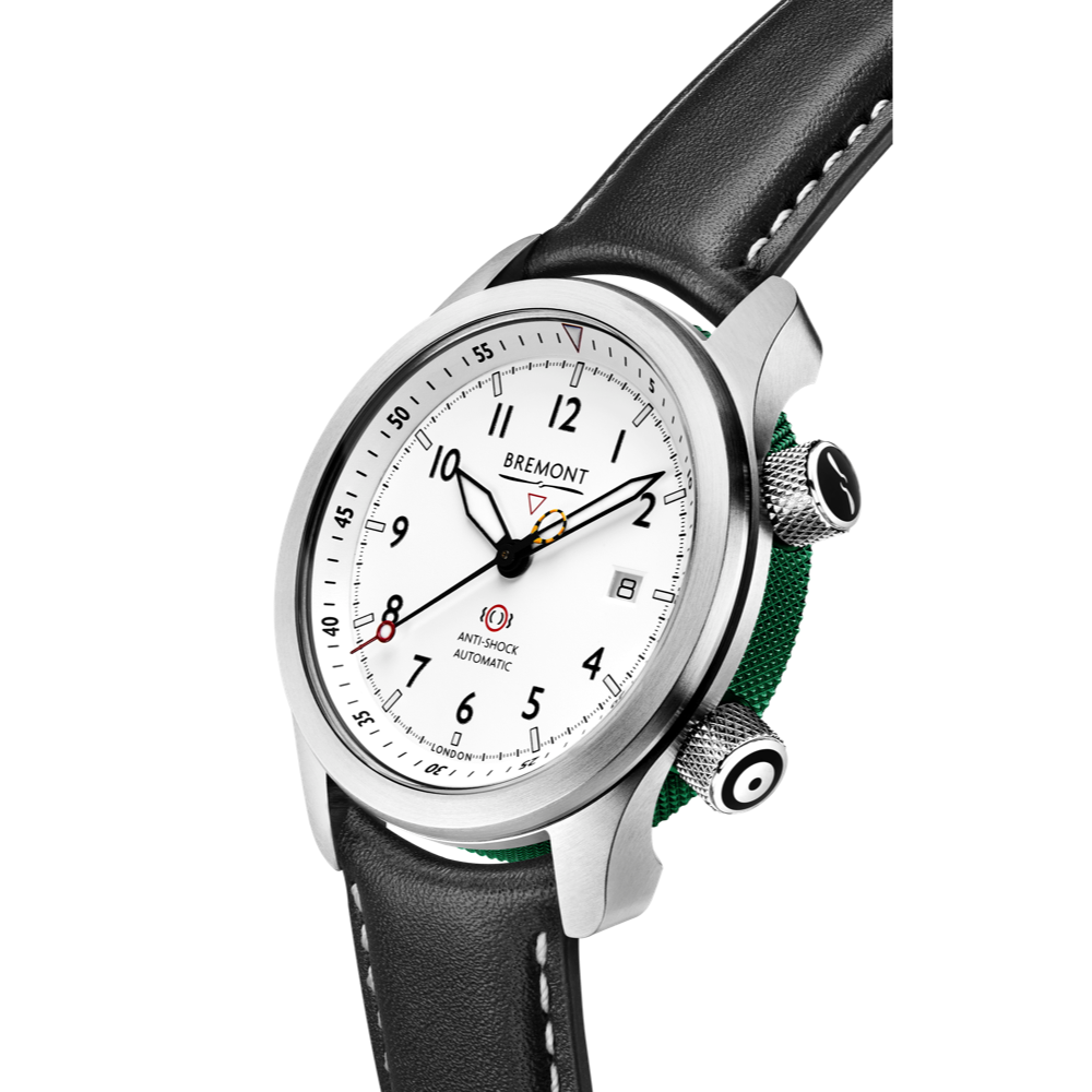 Bremont Watch Company Configurator MBII Custom Stainless Steel, White Dial with Green Barrel & Closed Case Back