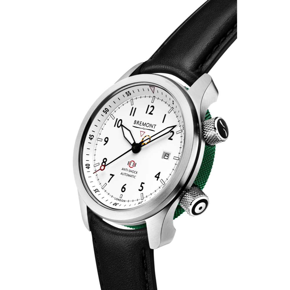 Bremont Watch Company Configurator MBII Custom Stainless Steel, White Dial with Green Barrel & Closed Case Back