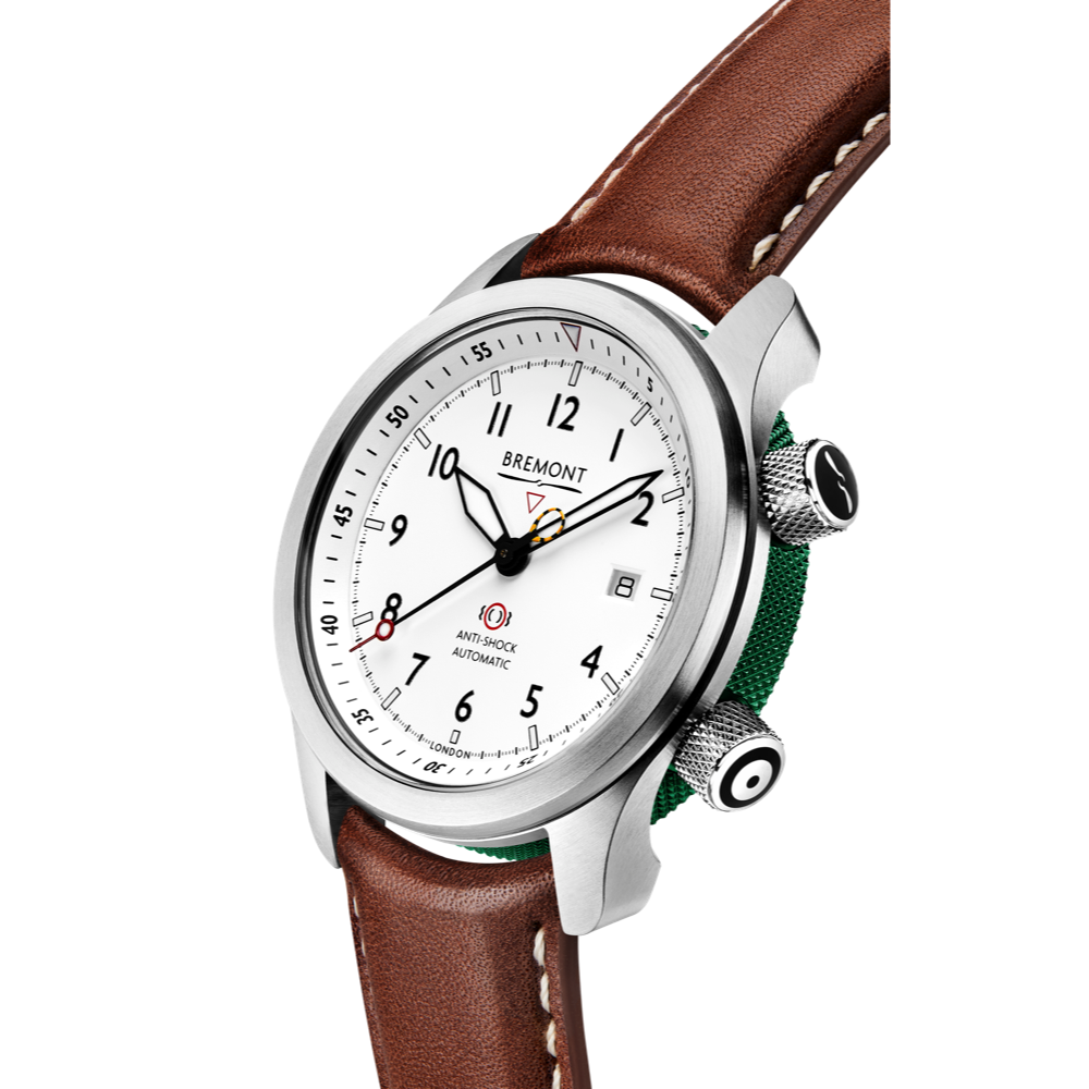 Bremont Watch Company Configurator MBII Custom Stainless Steel, White Dial with Green Barrel & Closed Case Back