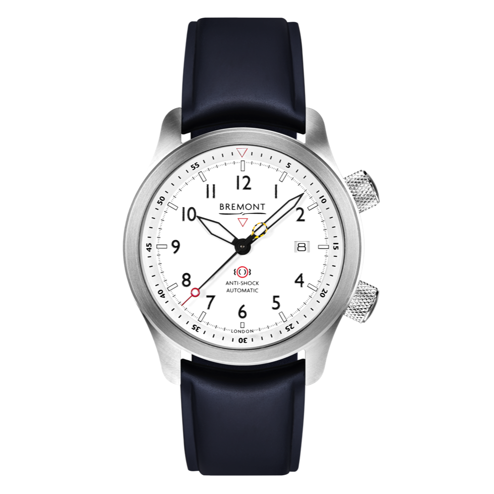 Bremont Watch Company Configurator Blue Temple Island / Short / Pin Buckle MBII Custom Stainless Steel, White Dial with Green Barrel & Closed Case Back